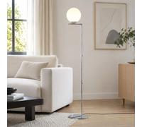 Alpinaluz Lampadaire E27 Acier Chromé Globe Verre Opale Ø22 cm 158 cm | Globe opale Ø22 cm, structure métallique chromée et base ultrafine avec interrupteur au pied pour salon, chambre et lecture
