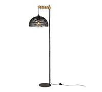 Alpinaluz Lampadaire E27 Papier Tressé Noir Base Noire 158 cm | Abat-jour artisanal Ø32 cm, style bohème nordique avec prise et interrupteur au pied pour salon, chambre et coin lecture