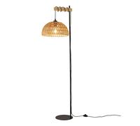 Alpinaluz Lampadaire E27 Papier Tressé Teinte Jute Base Noire | Abat-jour artisanal Ø32 cm, support en bois et interrupteur au pied pour salon, chambre, lecture et ambiance boho
