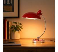 Alpinaluz Lampe de Bureau Bauhaus E27 Rouge et Chrome Métal Ø29 cm | Abat-jour rouge pivotant, bras chromé réglable et interrupteur sur socle pour bureau, espace de travail, lecture ou chevet