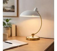 Alpinaluz Lampe de Table Bauhaus E27, Blanc et Laiton | Métal laqué, abat-jour orientable et bras réglable, interrupteur sur la base, Ø 29 cm, pour bureau ou chevet
