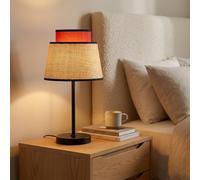Alpinaluz Lampe de Table Moderne Boho avec Double Abat-jour en Rotin et Tissu Rouge, Base Métallique Noire, Douille E27, Parfaite pour Mesita de Noche, Cabecera et Chambre à Coucher