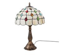 Alpinaluz Lampe de Table Style Tiffany Vintage pour Chambre et Tête de Lit avec Abat-jour en Verre Blanc Artisanal, Base Métallique en Laiton Bronze, Douille E27, Usage Intérieur, Ampoule Non Incluse