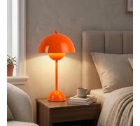 Alpinaluz Lampe de Table Vintage Orange en Acier au Design Scandinave avec Double Abat-jour Hémisphérique, Lumière Indirecte Douce, Douille E27 Sans Ampoule pour Chambre et Salon Moderne