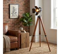 Alpinaluz Lampe sur Pied Trépied en Bois Vintage avec Tête Orientable Noire, Hauteur Réglable, Douille E27 Compatible Ampoules LED, Design Moderne Minimaliste pour Intérieur Salon Chambre