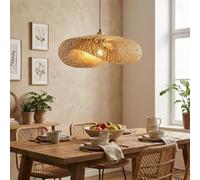 Alpinaluz Lampe suspendue en osier naturel Ø600 mm - Design artisanal avec abat-jour tissé à la main, douille E27 en bois et câble noir, pour salon, salle à manger et chambre