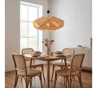 Alpinaluz Lampe Suspendue Noir Ø61 cm avec Abat-jour en Rotin Beige et Base en Acier Noir, Design Pentagonal Élégant avec Boule Métallique et Câble Réglable, Douille E27 Compatible, Parfaite