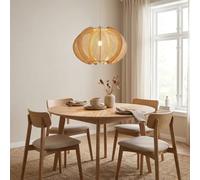 Alpinaluz lampe suspension FLORENCIA Ø50 cm style scandinave Mid-Century en bois MDF et corde tressée type rotin, design bohème élégant pour salon, salle à manger ou chambre, douille E27 compatible