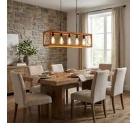 Alpinaluz Lampe Suspension Vintage Industrielle 80 cm avec Cadre en Bois et Acier Noir, 5 Douilles E27, Chaîne Métallique Réglable, Éclairage Intérieur pour Salon, Cuisine et Salle à Manger Moderne