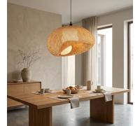 Alpinaluz Lanterne Suspension en Bambou et Rotin SAVANA avec Douille Noire E27 - Design Nid Tressé Naturel, Style Bohème Moderne pour Chambre, Salon ou Salle à Manger, 60x70x34 cm