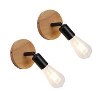 Alpinaluz Lot de 2 appliques murales et de plafond noires avec base en bois naturel - Spots orientables style nordique vintage, culot E27, éclairage décoratif pour chambre, couloir ou salon