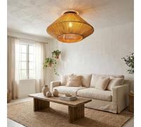 Alpinaluz Plafonnier Suna Ø430×220 mm, Lanterne Boho en Yute Beige avec Abat-jour Conique Tressé à la Main et Base en Fer, Douille E27 Compatible, Idéal pour Salon, Salle à Manger et Chambre