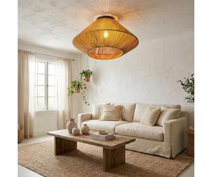 Alpinaluz Plafonnier Suna Ø430×220 mm, Lanterne Boho en Yute Beige avec Abat-jour Conique Tressé à la Main et Base en Fer, Douille E27 Compatible, Idéal pour Salon, Salle à Manger et Chambre