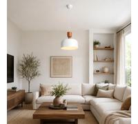 Alpinaluz Suspension de plafond E27 métal blanc effet bois Ø30 cm