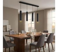 Alpinaluz Suspension Linéaire Noire 4 Lumières avec Tubes en Aluminium de 30 cm et Câble Textile Réglable, Style Moderne et Minimaliste pour Cuisine ou Salle à Manger, Douille GU10, Barre de 100 cm