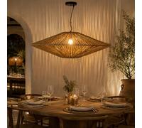 Alpinaluz Suspension Oasis Ø80 cm en Fibre Végétale Tressée avec Structure en Fer Marron et Câble de Sécurité en Acier, Suspension Artisanale Bohème E27 pour Salle à Manger et Salon