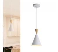 Alpinaluz Suspension Paris - Abat-jour conique en acier laqué blanc avec détail en bois naturel - Design nordique minimaliste - Culot E27 pour cuisine, salle à manger et chambre