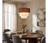 Alpinaluz Suspension textile marron et blanc à trois niveaux Ø38 cm - Abat-jour en tissu multicouche, culot E27, design moderne et décoratif pour salon, chambre et salle à manger