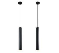 Alpinaluz Suspension tubulaire de plafond en aluminium 40 cm - Design moderne minimaliste, douille GU10, câble textile réglable 120 cm (Lot de 2 Noir)