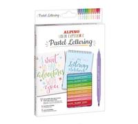 Alpino - Kit Pastel Lettering 12 feutres Dual Artist, 1 carnet de lettering et 1 guide avec motifs | Diversité de couleurs | Créativité sans limites | Lettering créatif