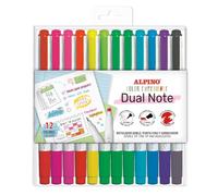 Alpino - Lot de 12 marqueurs double pointe | Marqueurs de haute précision pour écrire, souligner et dessiner | Marqueurs pointe fine et biseautée | Encre pigmentée résistante à l'eau et à la lumière