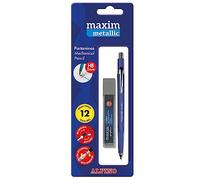 Alpino Maxim Metalix Porte-mine rechargeable de 2 mm avec corps métallique et améthylamines | Blister de 12 mines HB gratuites | Couleurs métalliques assorties