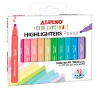 Alpino - Surligneurs pastel | Lot de 12 couleurs douces | Pointe biseautée de 1 à 4 mm | Encre à base d'eau | Couleurs de haute qualité | Créativité