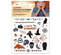 Alpino Tatouages temporaires Halloween | Tatouages amovibles Orange, Noir, Violet | Imperméables, différents motifs Halloween