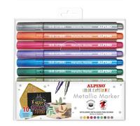 Alpino Trousse 10 marqueurs métallisés | Metallic Marker | Pour décorer différentes surfaces | Pointe 2,9 mm | Permanent sur des surfaces poreuses et amovibles sur des surfaces lisses