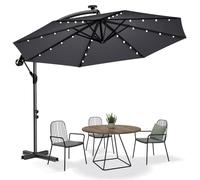 Alpstorm Parasol déporté 300/350cm - Manivelle orientable 360°, UV40+ & imperméable pour jardin/terrasse. Version LED optionnelle, base croix stable, résistant aux intempéries.