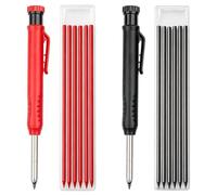 Alpwood Crayon Chantier Professionnel avec 12 Mines, Marqueur Trou Profond | Tracage precis, prise en main ergonomique, acces zones etroites, affuteur inclus, kit complet 14 pieces