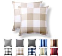 Alreya Renforcé Taie d'oreiller Lot de 2 100% Coton - 60 x 60 cm - avec Fermeture éclair - Hypoallergénique sans Produits Chimiques - Damiers Bruns