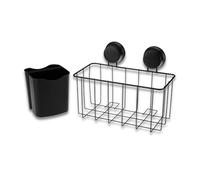 ALSEA KENDI Étagère de Douche Sans Perçage Organisateur de Salle de Bain Étagère d'Angle Organisateur de Salle de Bain Panier en Métal Étagère de Douche à Suspendre Crochet Ventouse Noir Rectangulaire