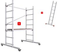 ALTEC AluCombine® 1.0 - 300 | Echafaudage à échelles | 3m de hauteur de travail | Echafaudage 2 en 1 avec traverse | Type : FT | 4x roulettes Ø80mm | En direct du fabricant | EN 131 | Echafaudage de t