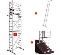 ALTEC AluCombine® 1.0 - 600 | Echafaudage à échelles | 6m de hauteur de travail | Echafaudage 2 en 1 avec traverse | Type : FT | 4X galets Ø80mm | En direct du fabricant | EN 131 | Echafaudage de trav