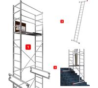 ALTEC AluCombine 3.0 - 400 | 4 m | Échafaudage mobile en aluminium avec 4 roulettes et traverse de déplacement | EN 131 | Échafaudage de chantier, échafaudage roulant, échafaudage de montage, échelle