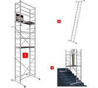 ALTEC AluCombine 3.0 - 600 | 6 m | Échafaudage mobile en aluminium avec 4 roulettes, traverse de déplacement et ancrage mural | EN 131 | Échafaudage de chantier, échafaudage roulant, échafaudage de mo