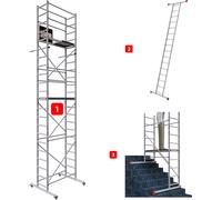 ALTEC AluCombine 3.0 - 700 | 7 m | Échafaudage mobile en aluminium avec 4 roulettes, traverse de déplacement et ancrage mural | EN 131 | Échafaudage de chantier, échafaudage roulant, échafaudage de mo
