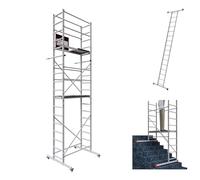 ALTEC AluCombine 3.0 - Échafaudage roulant en aluminium avec traverse, 4 roulettes pivotantes freinables et ancrage mural - Échafaudage de montage - Échelle simple (6 m)