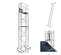ALTEC AluCombine 3.0 - Échafaudage roulant en aluminium avec traverse, 4 roulettes pivotantes freinables et ancrage mural - Échafaudage de montage - Échelle simple (7 m)