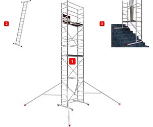 ALTEC AluCombine 4.0 - 700 | Echafaudage à échelles | Traverse | 4x roulettes | Flèche triangulaire | 7m