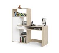 Alter Bureau avec bibliothèque scandinave - Blanc et chêne
