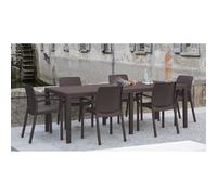 Dmora - Table d'extérieur Roma, Etagère à manger rectangulaire extensible, Table de jardin extensible effet rotin, 100% Made in Italy, 150/220x90h72 cm, Marron