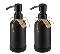 Lot de 2 flacons en silicone et verre pour savon liquide et lotion, avec pompe en acier noir brossé, 250 ml chacun