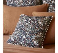 Coussin Déhoussable 40x40cm Gaze de Coton Bleu Imprimé Fleur Biais en Croché - ADONIS - ALTOBUY Bleu G
