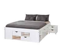 AltoBuy Alaska - Lit 160x200cm Multi-Rangement Vernis Blanc