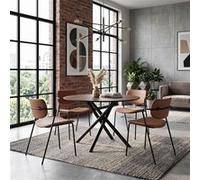 ALTOBUY AMAEL - Ensemble table ronde design noire et 4 chaises PU brique pieds métal noir - Ø120cm Noir