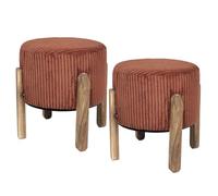 Altobuy Tabourets AMORY - Lot de 2 en velours côtelé coloris terracotta, pieds en acacia