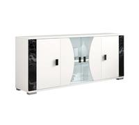 AltoBuy Ariane - Buffet 4 Portes Blanc Eclairage LED intégré avec Décor Latéral Aspect Marbre Noir
