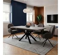 ARIETTE - Ensemble table extensible pierre blanche et 4 chaises pivotantes anthracites - 150x90/150cm